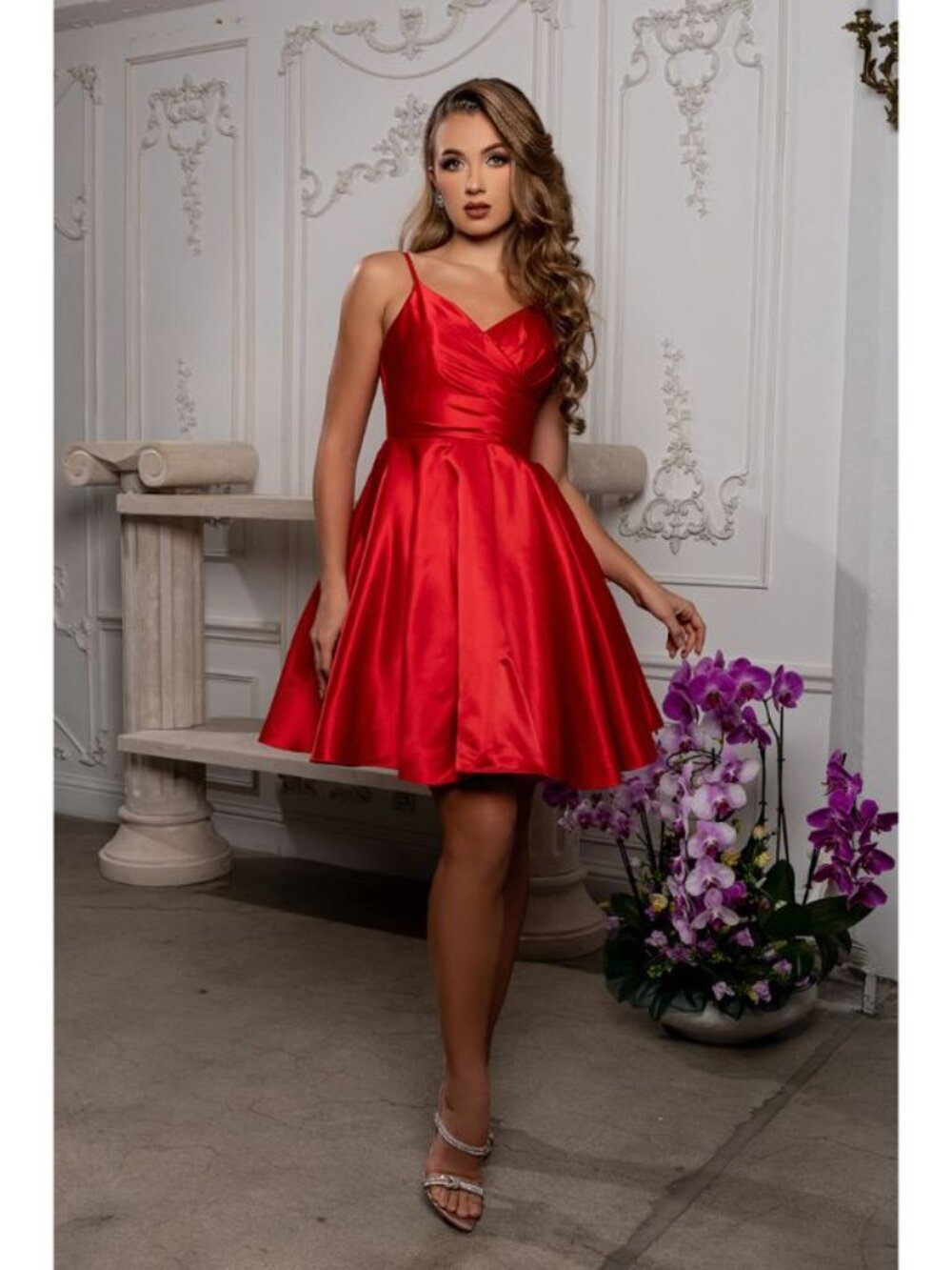 Red Semi-Formal Short V-Neck Spaghetti Strap A-Line Dress By May Queen MQ1654